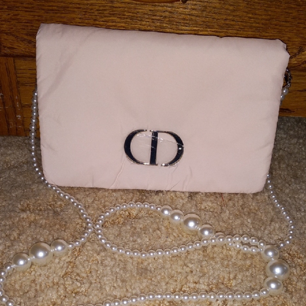 Dior Pink Clutch with Iconic Logo and Silver Chain